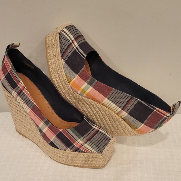 NEW Polo Ralph Lauren  Madras Print Slip On Wedge Espadrille Square Toe  SZ-8 - Picture 9 of 10